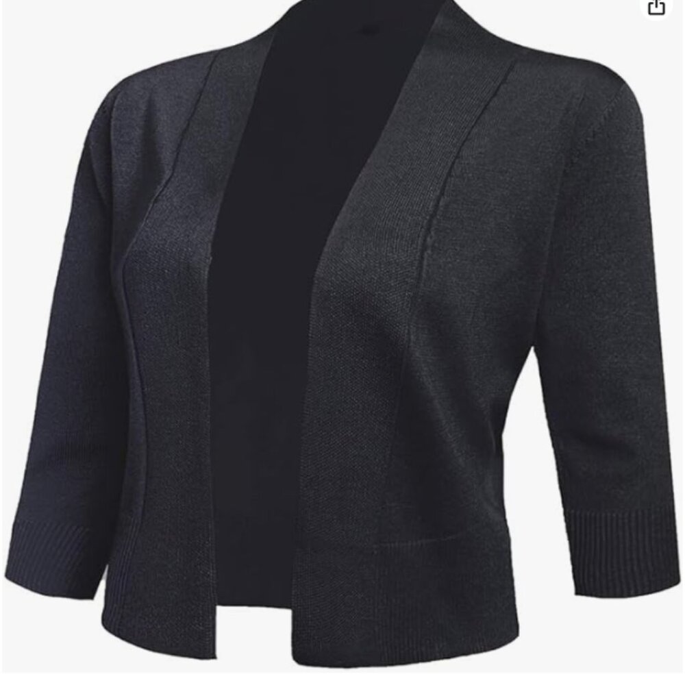 AAMILIFE Women's 3/4 Sleeve Cropped Cardigans Sweaters Jackets Open Front Short